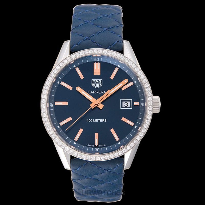 Tag Heuer Carrera Quartz Diamonds Blue Dial Blue Leather Strap Watch for Women - WAR1114.FC6391