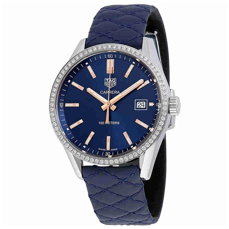Tag Heuer Carrera Quartz Diamonds Blue Dial Blue Leather Strap Watch for Women - WAR1114.FC6391
