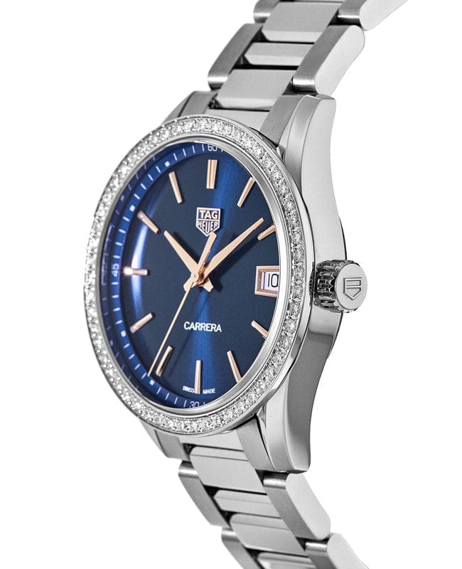 Tag Heuer Carrera Quartz Diamonds Blue Dial Silver Steel Strap Watch for Women - WAR1114.BA0601