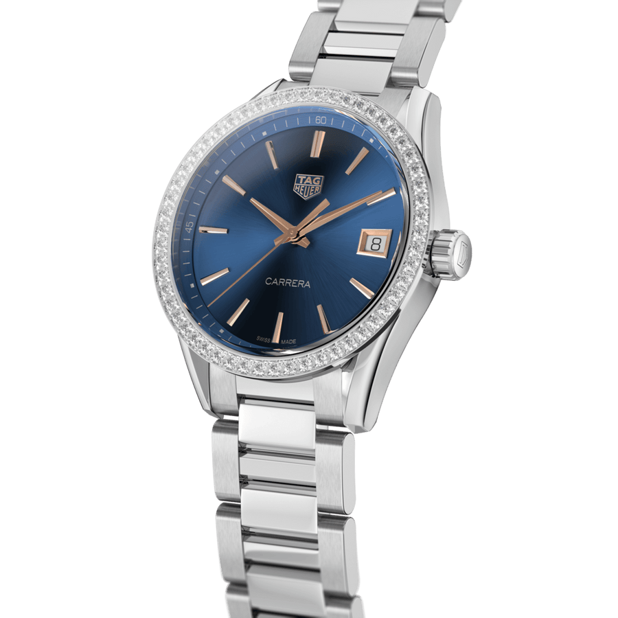 Tag Heuer Carrera Quartz Diamonds Blue Dial Silver Steel Strap Watch for Women - WAR1114.BA0601