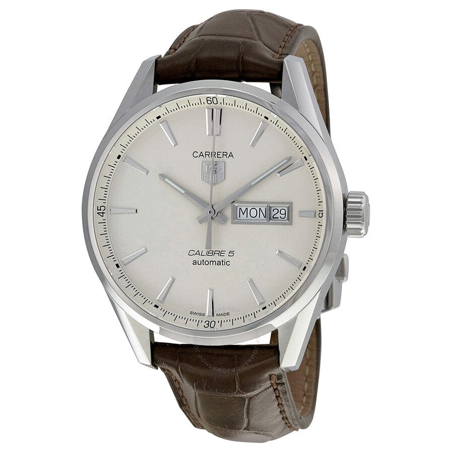 Tag Heuer Carrera Calibre 5 Automatic White Dial Brown Leather Strap Watch for Men - WAR201B.FC6291