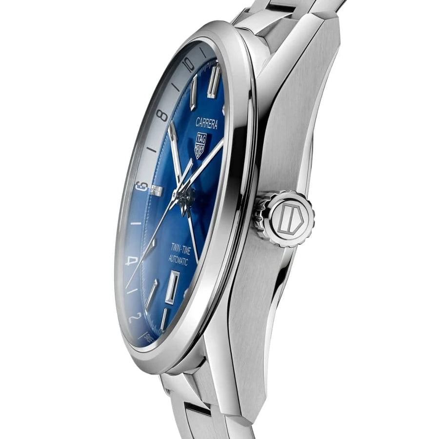 Tag Heuer Carrera Twin Time Blue Dial Silver Steel Strap Watch for Men - WBN201A.BA0640