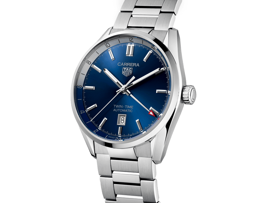 Tag Heuer Carrera Twin Time Blue Dial Silver Steel Strap Watch for Men - WBN201A.BA0640