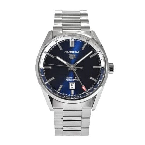 Tag Heuer Carrera Twin Time Blue Dial Silver Steel Strap Watch for Men - WBN201A.BA0640
