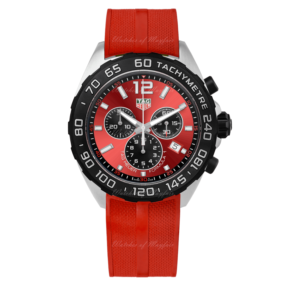 Tag Heuer Formula 1 Chronograph Red Dial Red Rubber Strap Watch for Men - CAZ101AN.FT8055