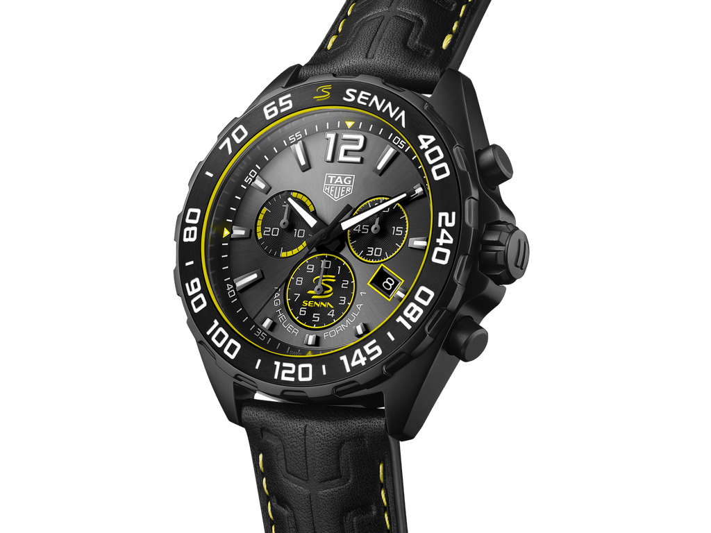 Tag Heuer Formula 1 Chronograph Senna Black Dial Black Leather Strap Watch for Men - CAZ101AJ.FC6487