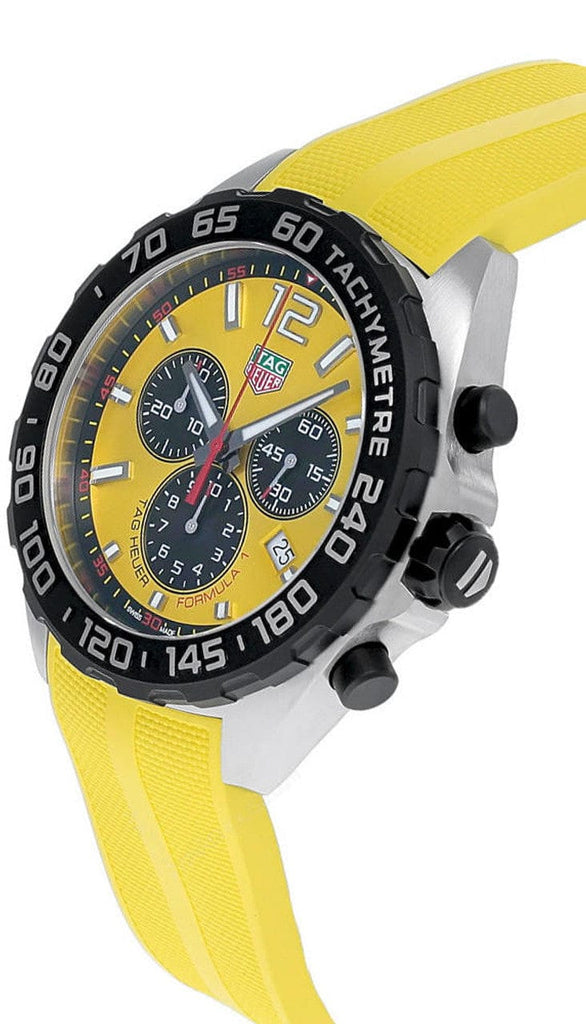 Tag Heuer Formula 1 Chronograph Yellow Dial Yellow Rubber Strap Watch for Men - CAZ101AM.FT8054