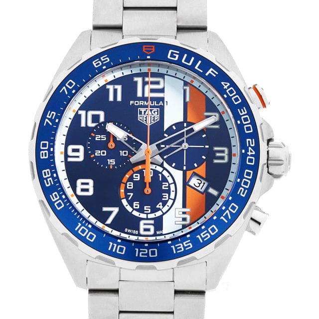 Tag Heuer Formula 1 Gulf Edition Chronograph Blue Dial Silver Steel Strap Watch for Men - CAZ101AT.BA0842