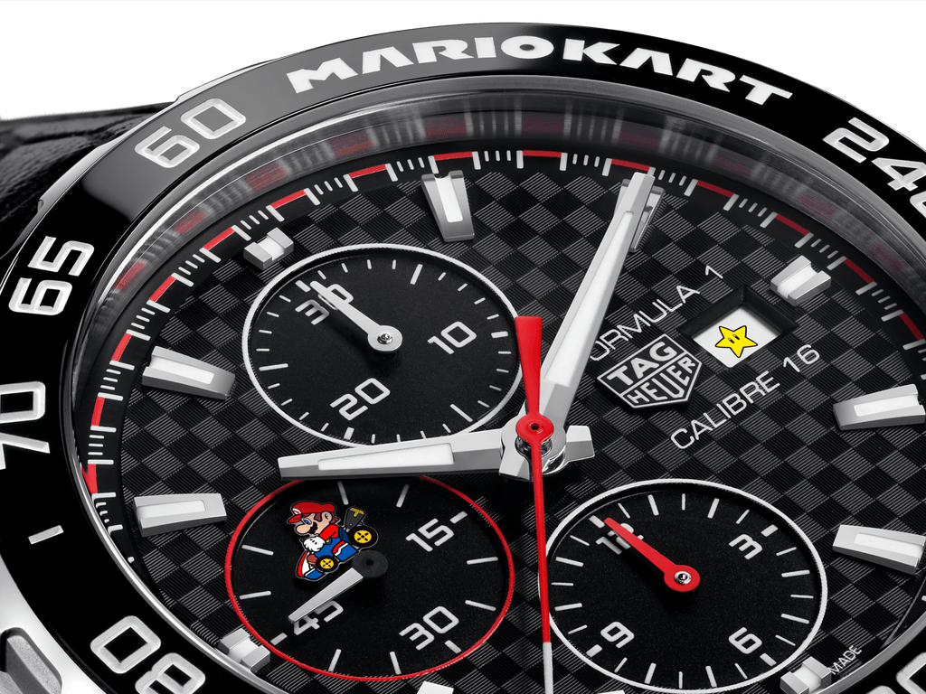 Tag Heuer Formula 1 Mario Kart Chronograph Black Dial Black Leather Strap Watch for Men - CAZ201E.FC6517
