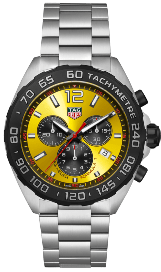 Tag Heuer Formula 1 Quartz Chronograph Yellow Dial Silver Steel Strap Watch for Men - CAZ101AM.BA0842