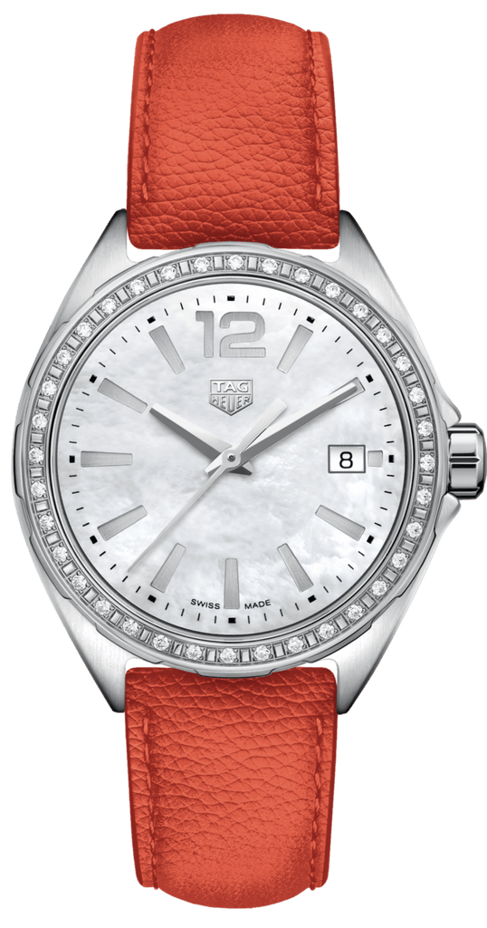 Tag Heuer Formula 1 Quartz Diamonds Mother of Pearl Dial Orange Leather Strap Watch for Women - WBJ131A.FC8250