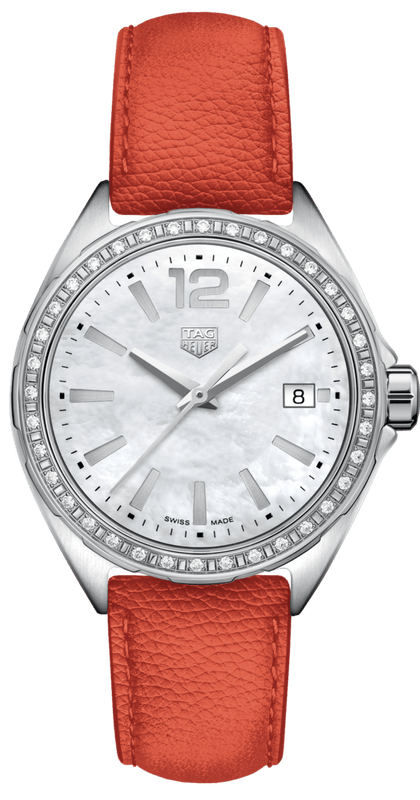 Tag Heuer Formula 1 Quartz Diamonds Mother of Pearl Dial Orange Leather Strap Watch for Women - WBJ131A.FC8250