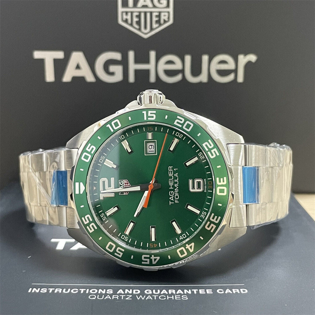 Tag Heuer Formula 1 Quartz Green Dial Silver Steel Strap Watch for Men - WAZ1017.BA0842