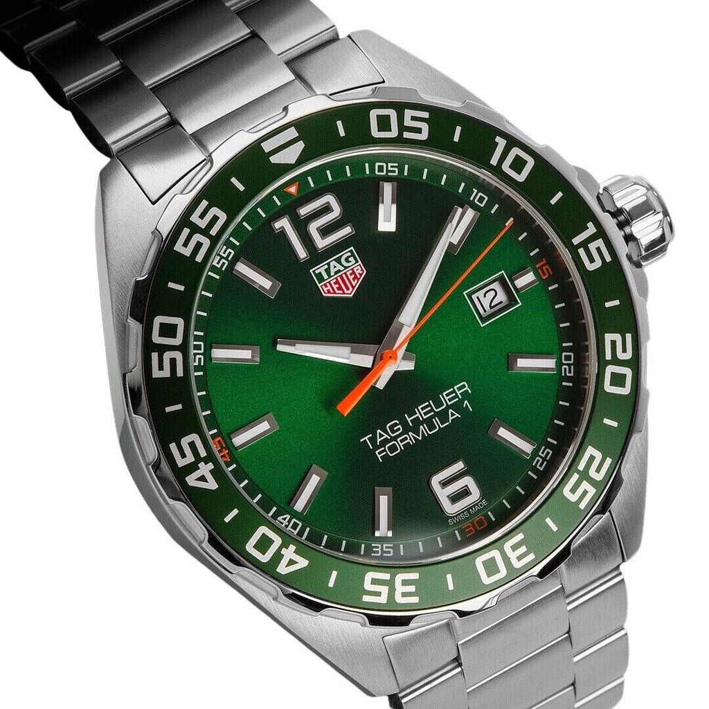Tag Heuer Formula 1 Quartz Green Dial Silver Steel Strap Watch for Men - WAZ1017.BA0842