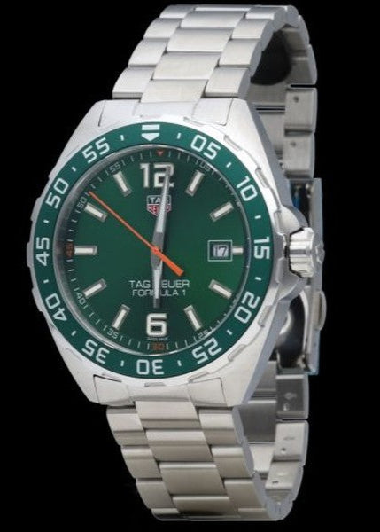 Tag Heuer Formula 1 Quartz Green Dial Silver Steel Strap Watch for Men - WAZ1017.BA0842
