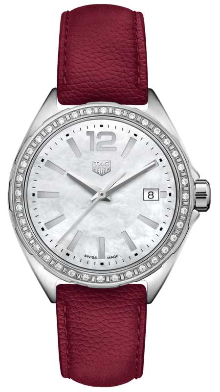 Tag Heuer Formula 1 Quartz Mother of Pearl Dial Red Leather Strap Watch for Women - WBJ131A.FC8253