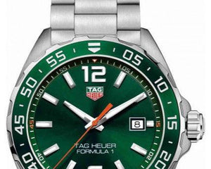 Tag Heuer Formula 1 Quartz Green Dial Silver Steel Strap Watch for Men - WAZ1017.BA0842
