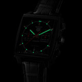 Tag Heuer Monaco Automatic Chronograph Black Dial Black Leather Strap Watch for Men - CBL2180.FC6497