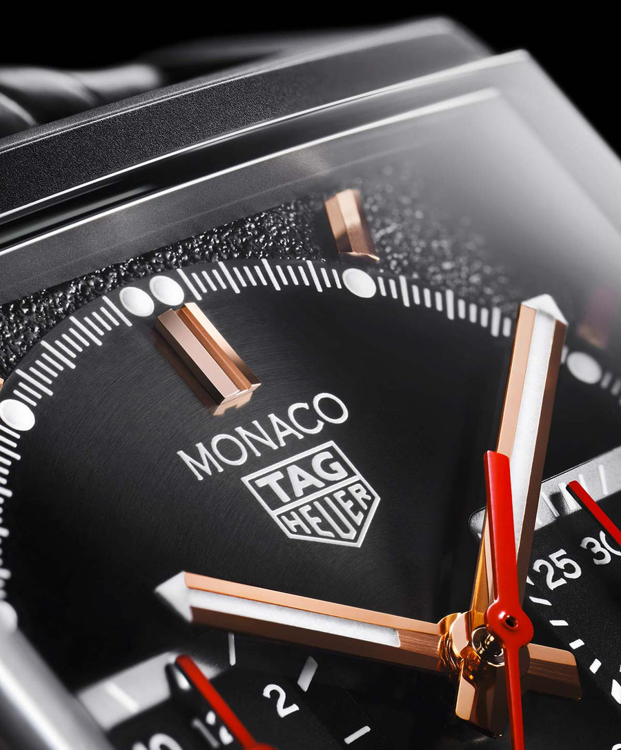 Tag Heuer Monaco Automatic Chronograph Black Dial Black Leather Strap Watch for Men - CBL2180.FC6497