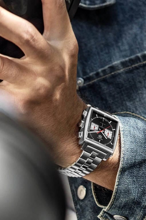 Tag Heuer Monaco Automatic Chronograph Black Dial Silver Steel Strap Watch for Men - CBL2113.BA0644