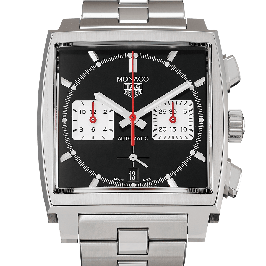 Tag Heuer Monaco Automatic Chronograph Black Dial Silver Steel Strap Watch for Men - CBL2113.BA0644