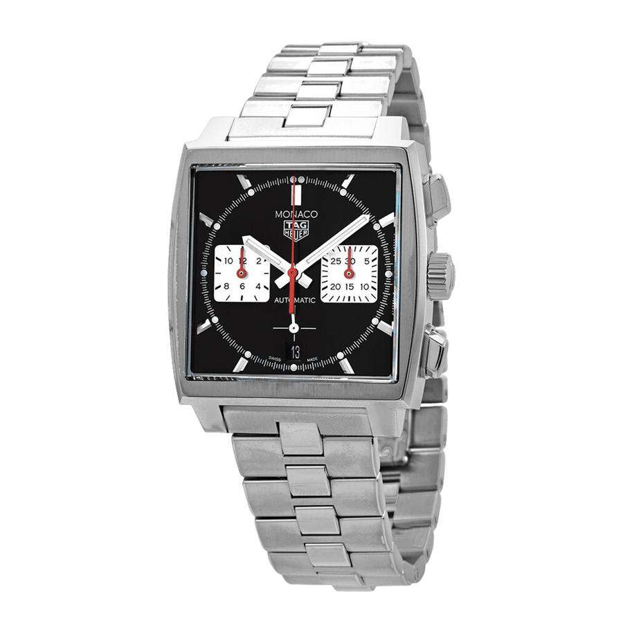 Tag Heuer Monaco Automatic Chronograph Black Dial Silver Steel Strap Watch for Men - CBL2113.BA0644