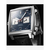 Tag Heuer Monaco Automatic Chronograph Blue Dial Black Leather Strap Watch for Men - CAW211P.FC6356