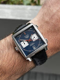 Tag Heuer Monaco Automatic Chronograph Blue Dial Black Leather Strap Watch for Men - CAW211P.FC6356