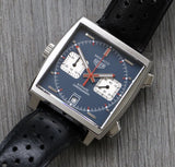 Tag Heuer Monaco Automatic Chronograph Blue Dial Black Leather Strap Watch for Men - CAW211P.FC6356