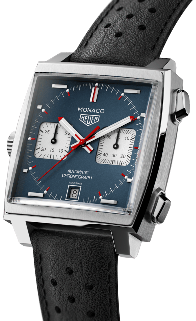 Tag Heuer Monaco Automatic Chronograph Blue Dial Black Leather Strap Watch for Men - CAW211P.FC6356