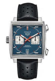 Tag Heuer Monaco Automatic Chronograph Blue Dial Black Leather Strap Watch for Men - CAW211P.FC6356