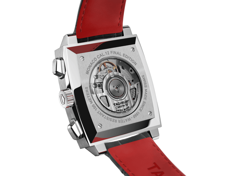Tag Heuer Monaco Calibre 12 Final Edition Chronograph Grey Dial Black Leather Strap Watch for Men - CAW211J.FC6476