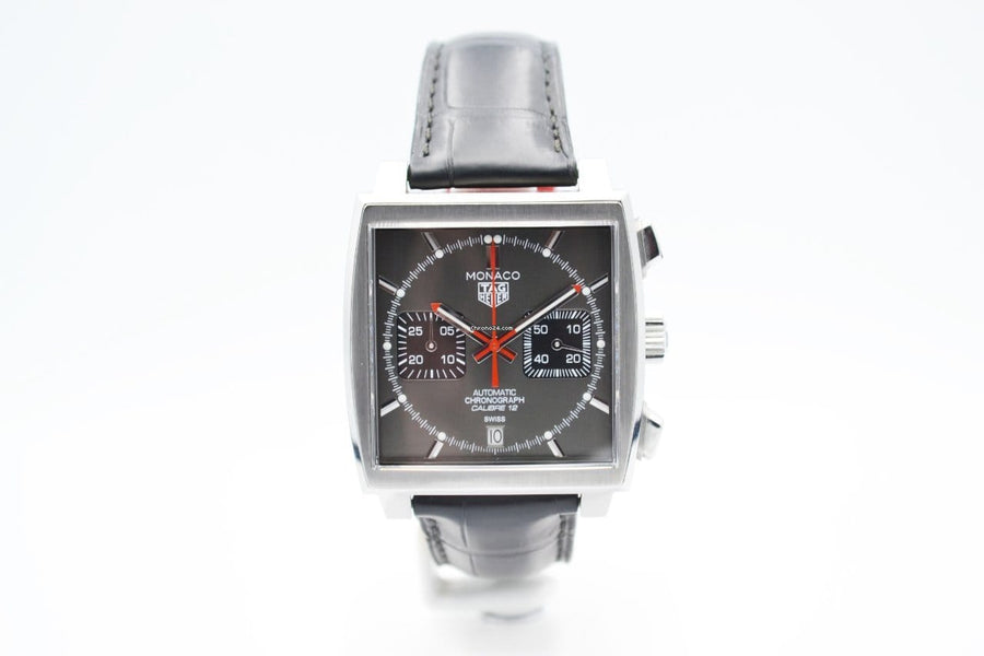 Tag Heuer Monaco Calibre 12 Final Edition Chronograph Grey Dial Black Leather Strap Watch for Men - CAW211J.FC6476