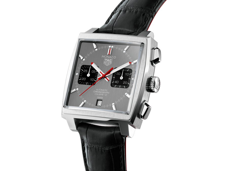 Tag Heuer Monaco Calibre 12 Final Edition Chronograph Grey Dial Black Leather Strap Watch for Men - CAW211J.FC6476