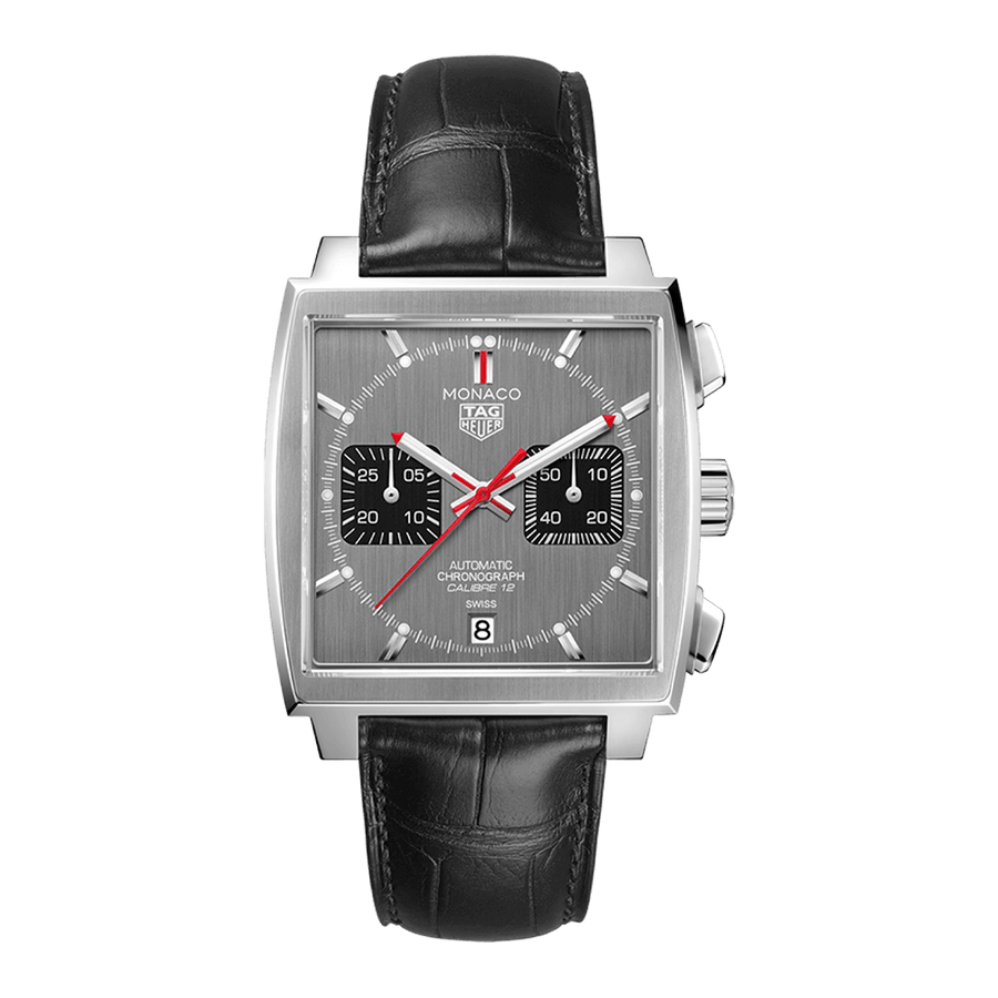 Tag Heuer Monaco Calibre 12 Final Edition Chronograph Grey Dial Black Leather Strap Watch for Men - CAW211J.FC6476