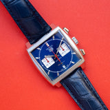 Tag Heuer Monaco Automatic Chronograph Blue Dial Blue Leather Strap Watch for Men - CBL2111.FC6453