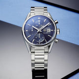 Tag Heuer Carrera Chronograph 41mm Blue Dial Silver Steel Strap Watch for Men - CBK2112.BA0715