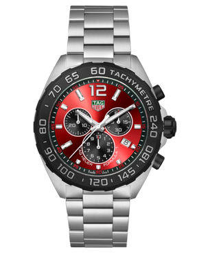 Tag Heuer Formula 1 Chronograph Red Dial Silver Steel Strap Watch for Men - CAZ101AN.BA0842