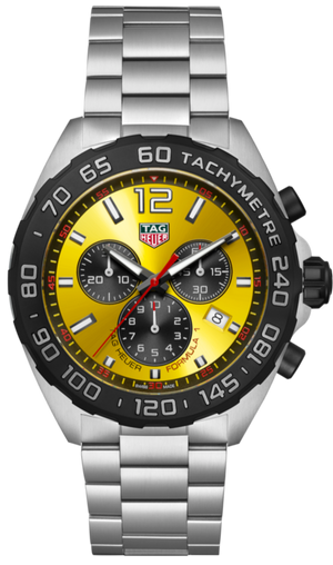 Tag Heuer Formula 1 Quartz Chronograph Yellow Dial Silver Steel Strap Watch for Men - CAZ101AM.BA0842