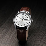 Tag Heuer Carrera Day Date Silver Dial Brown Leather Strap Watch for Men - WBN2011.FC6484