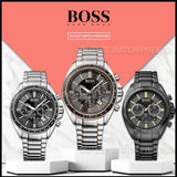 Hugo Boss Chronograph Black Dial Silver Steel Strap Watch for Men - 151080