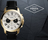 Fossil Grant Chronograph White Dial Black Leather Strap Watch for Men - FS5272