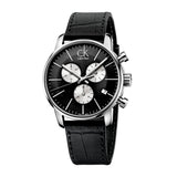 Calvin Klein City Chronograph Black Dial Black Leather Strap Watch for Men - K2G271CX