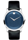 Movado Museum Classic Blue Dial Black Leather Strap Watch for Men - 606610