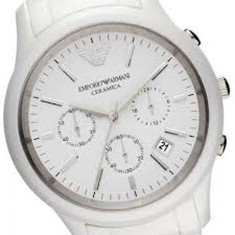 Emporio Armani Ceramica Chronograph White Dial White Strap Watch For Men - AR1453