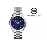 Michael Kors Slim Runway Quartz Blue Dial Silver Steel Strap Watch For Women - MK3379