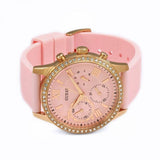 Guess Solar Rose Gold Dial Pink Rubber Strap Watch For Women - W1135L2