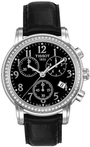 Tissot Dressport Diamonds Black Dial Black Leather Strap Watch for Women - T050.217.16.057.01