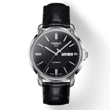 Tissot Automatics III Day Date Black Dial Black Leather Strap Watch For Men - T065.430.16.051.00