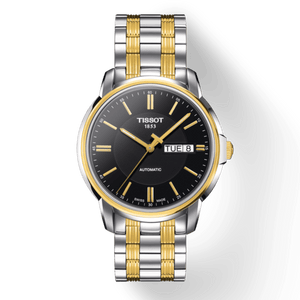 Tissot Automatics III Day Date Black Dial Two Tone Steel Strap Watch For Men - T065.430.22.051.00